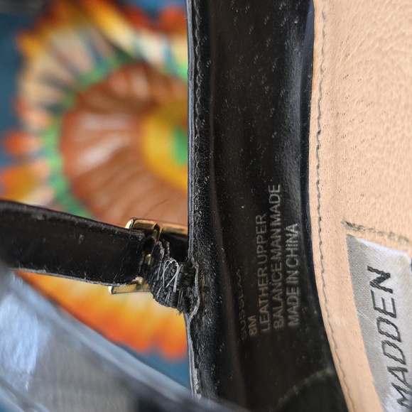 Womens Steve Madden Glossy Black High Heels W Strap Size 8M Leather Upper - Picture 9 of 9